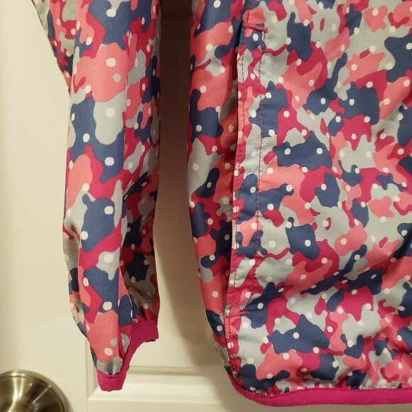 Columbia Girl's Pink Blue Grey Camo Print White Polka Dot Hooded Fleece Jacket L - Picture 3 of 12
